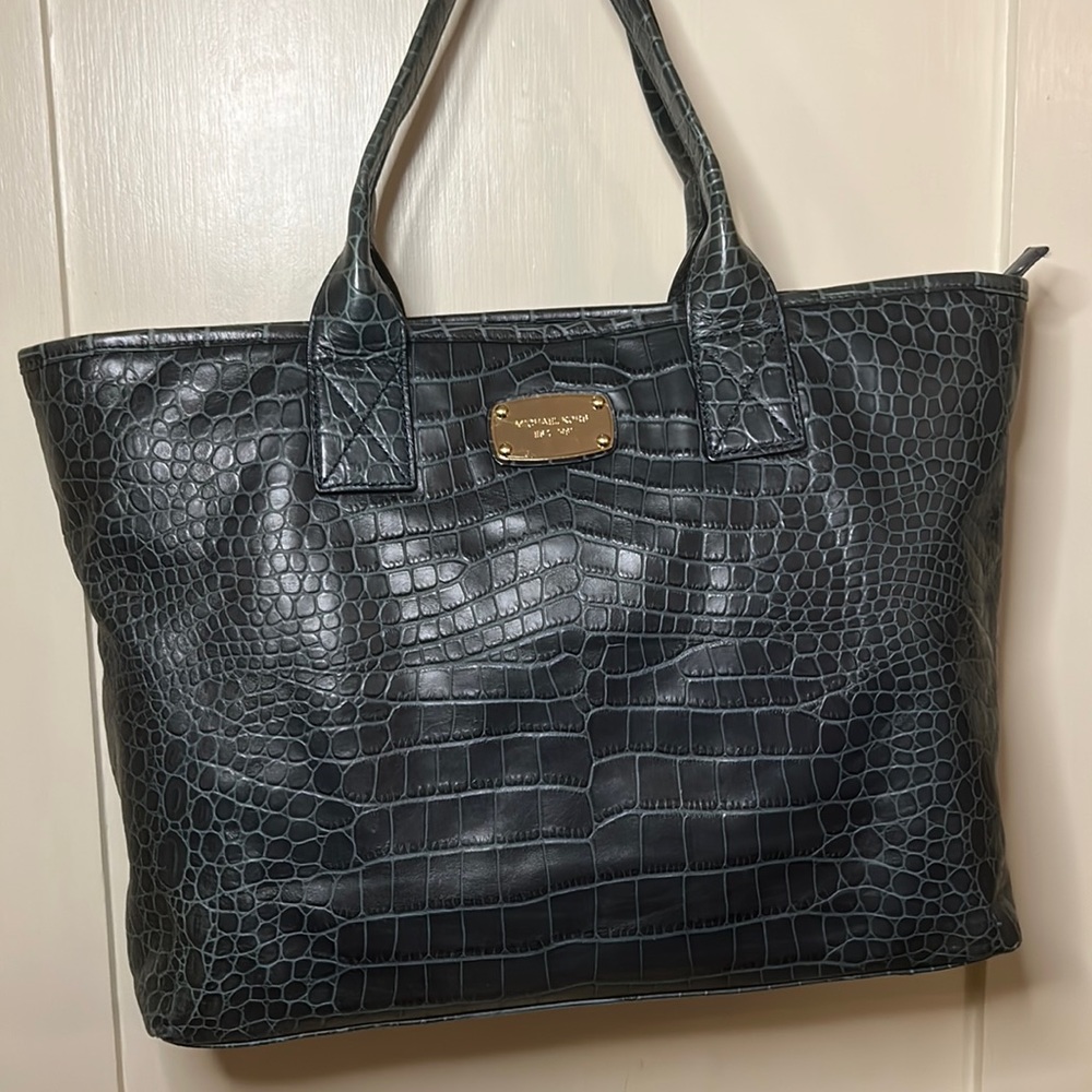 Michael Kors Croc Embossed Tote • Deep Ocean / Cyan Color